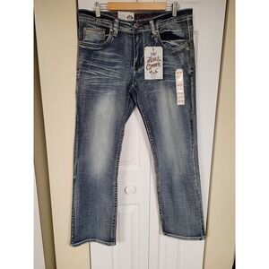 Axe Crown Mens Classic Straight Jeans Sediment Wash Embroidered Pockets 33x30